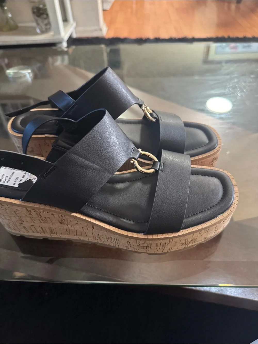 Gianni Bini Black Platform Sandals with Gold Accent